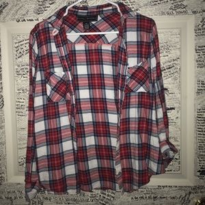 Red and blue flannel button up